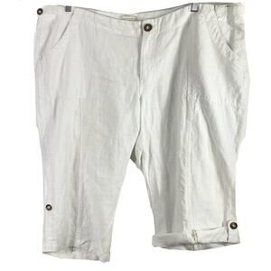 NWOT SIGRID OLSEN Pant 2X Linen Wide Leg Crop Adjustable Waist Rolled Tab White